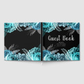 Elegant Teal Blue and Silver Flower Birthday Party Gastenboek (Volledig)
