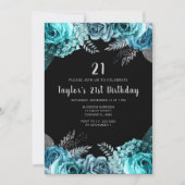 Elegant Teal Blue and Silver Flower Birthday Party Kaart (Voorkant)