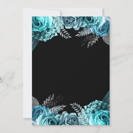 Elegant Teal Blue and Silver Flower Birthday Party Kaart (Achterkant)