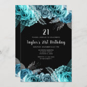 Elegant Teal Blue and Silver Flower Birthday Party Kaart (Voorkant / Achterkant)