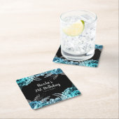 Elegant Teal Blue and Silver Flower Birthday Party Kartonnen Onderzetters (Insitu)