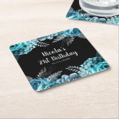 Elegant Teal Blue and Silver Flower Birthday Party Kartonnen Onderzetters (Schuin)