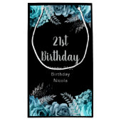 Elegant Teal Blue and Silver Flower Birthday Party Klein Cadeauzakje (Achterkant)