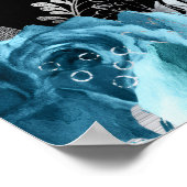 Elegant Teal Blue and Silver Flower Birthday Party Poster (Hoek)