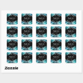 Elegant Teal Blue and Silver Flower Birthday Party Vierkante Sticker (Vel)