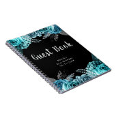 Elegant Teal Blue and Silver Flower Guest Book Notitieboek (Rechterzijde)