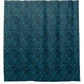 Elegant Teal Blue Baroque Floral Pattern  Douchegordijn (Voorkant)