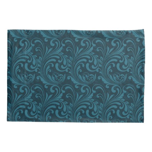 Elegant Teal Blue Baroque Floral Pattern  Kussensloop (Achterkant)