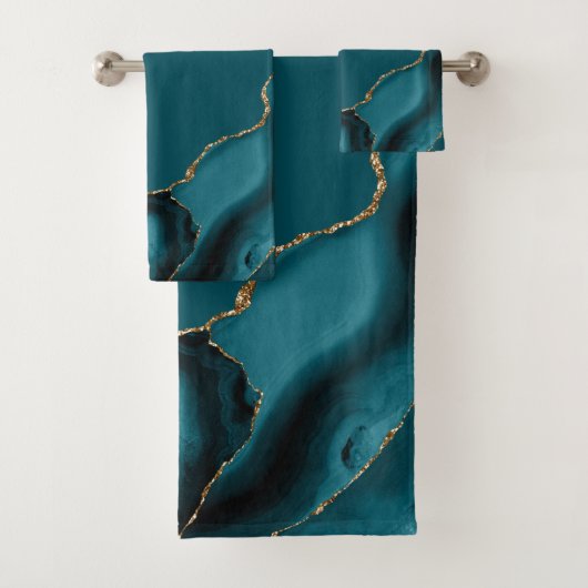 Elegant Teal Blue Gold Agate Geode Bad Handdoek (Insitu)