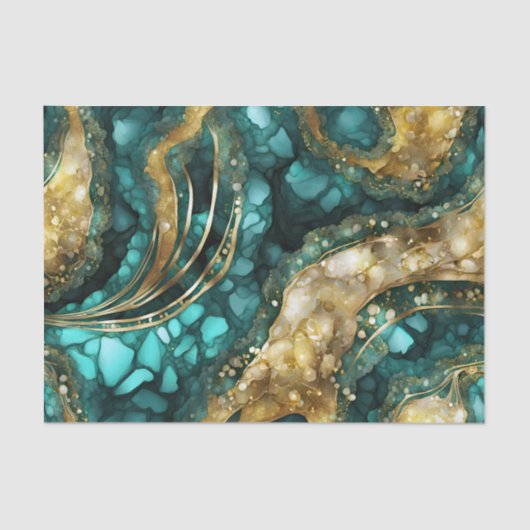 Elegant Teal Blue Gold Agate Geode Marble Abstract Tissuepapier (Voorkant)
