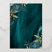 Elegant Teal Blue Gold Floral Wedding Folie Uitnodiging (Achterkant)