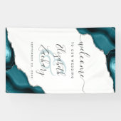 Elegant Teal Blue Silver Agate Wedding Welcome Spandoek (Horizontaal)