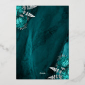Elegant Teal Blue Silver Floral Wedding Folie Uitnodiging (Achterkant)