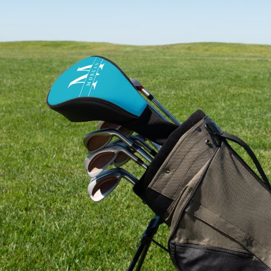 Elegant Teal Blue White Monogram Name personalized Golfheadcover (Insitu)