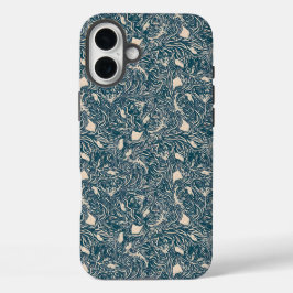 Elegant Teal Botanical Swirl Seamless Pattern iPhone 16 Plus Hoesje