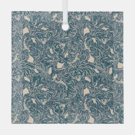 Elegant Teal Botanical Swirl Seamless Pattern Glas Ornament