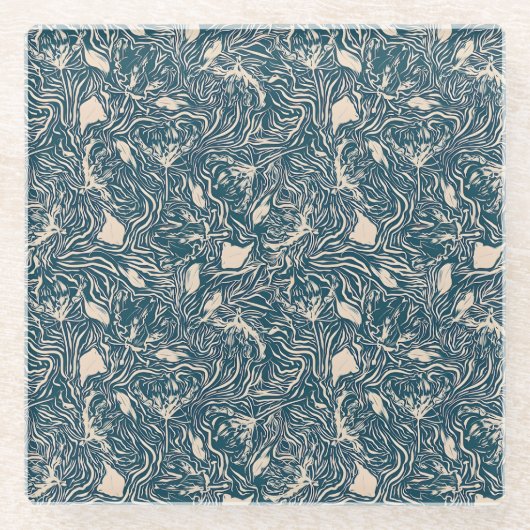 Elegant Teal Botanical Swirl Seamless Pattern Glazen Onderzetter (Voorkant)