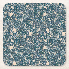 Elegant Teal Botanical Swirl Seamless Pattern Kartonnen Onderzetters