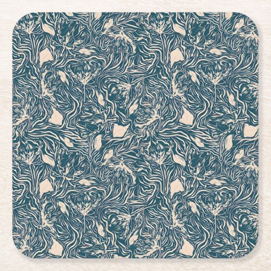 Elegant Teal Botanical Swirl Seamless Pattern Kartonnen Onderzetters (Voorkant)
