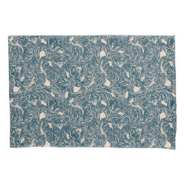 Elegant Teal Botanical Swirl Seamless Pattern Kussensloop