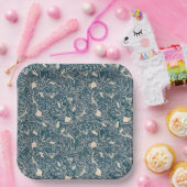 Elegant Teal Botanical Swirl Seamless Pattern Papieren Bordje (Feest)