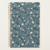 Elegant Teal Botanical Swirl Seamless Pattern Planner (Voorkant)
