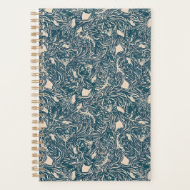 Elegant Teal Botanical Swirl Seamless Pattern Planner
