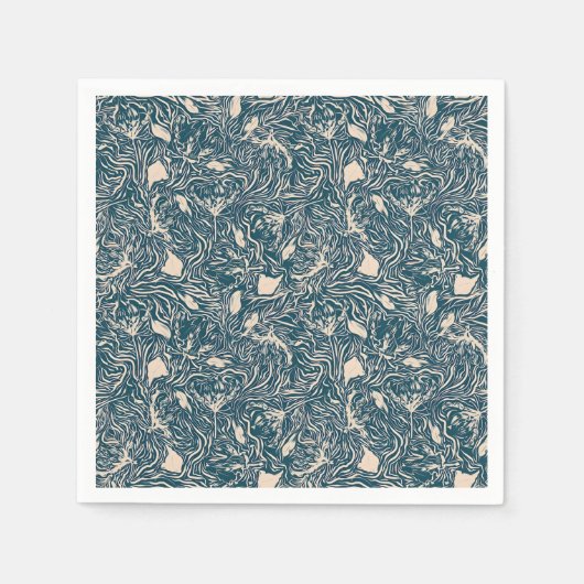 Elegant Teal Botanical Swirl Seamless Pattern Servet (Voorkant)