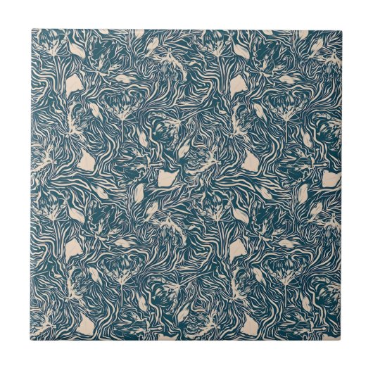 Elegant Teal Botanical Swirl Seamless Pattern Tegeltje (Voorkant)