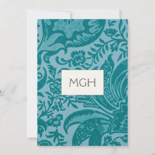 Elegant Teal Botanisch Monogram Bedankkaart