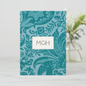 Elegant Teal Botanisch Monogram Bedankkaart (Staand voorkant)