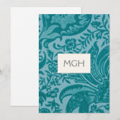 Elegant Teal Botanisch Monogram Bedankkaart (Voorkant / Achterkant)