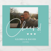 Elegant Teal Cheers Wedding  Sparkling Wijnetiket (Enkel label)