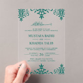 Elegant Teal Damask Islamic Wedding Acryl Uitnodigingen (Insitu (Draagbaar))