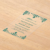 Elegant Teal Damask Islamic Wedding Acryl Uitnodigingen (Laagn)