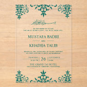 Elegant Teal Damask Islamic Wedding Acryl Uitnodigingen (Voorkant)