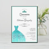 Elegant teal dress 15th birthday Quinceanera Kaart (Staand voorkant)