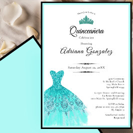 Elegant teal dress 15th birthday Quinceanera Kaart