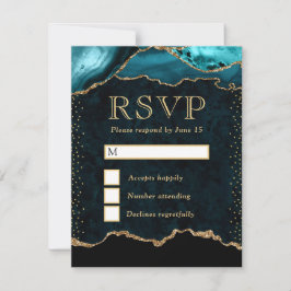 Elegant Teal en Goud Nep Glitter Marmer Agaat RSVP Kaartje