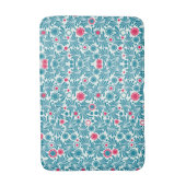 Elegant teal en magenta bladpatroon badmat (Voorkant Verticaal)