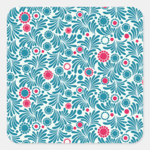 Elegant teal en magenta bladpatroon vierkante sticker