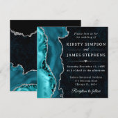 Elegant Teal en Zilver Glitter Agate Bruiloft Kaart (Voorkant / Achterkant)