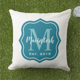 Elegant Teal Familie Monogram Initiaal Buitenkussen