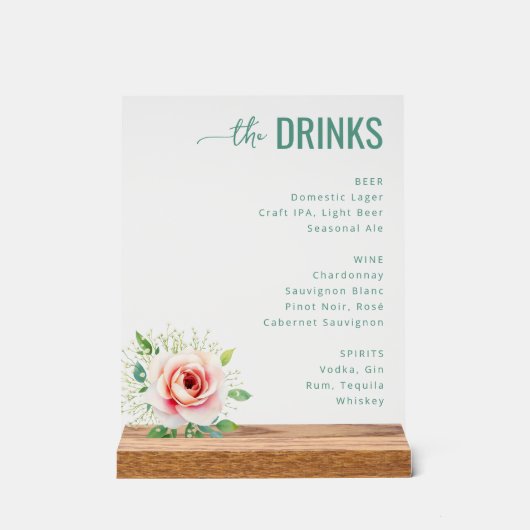 Elegant Teal Floral Beverage Menu Acryl Bord (Voorkant)