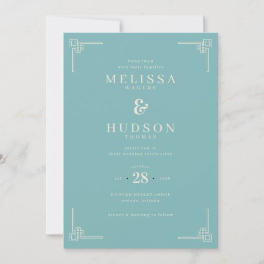 Elegant Teal Geometric Wedding Invitation Kaart (Voorkant)