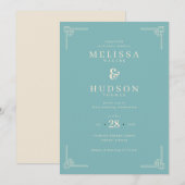 Elegant Teal Geometric Wedding Invitation Kaart (Voorkant / Achterkant)