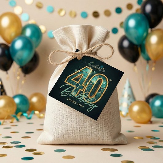 Elegant Teal Gold Agate 40th Birthday Thank You Bedankjes Labels