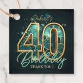 Elegant Teal Gold Agate 40th Birthday Thank You Bedankjes Labels (Voorkant)