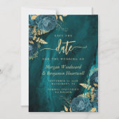 Elegant Teal Gold Floral Wedding Save the Date Magnetische Uitnodiging (Voorkant)