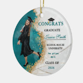 Elegant Teal & Gold Graduate Personalized Photo  Keramisch Ornament (Links)